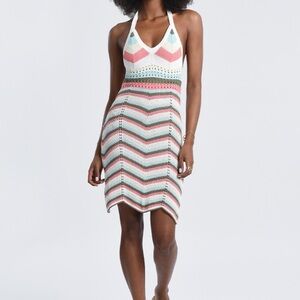 Molly Bracken Sz Small Bora Bora Crochet Dress Multi Colour Stripe Halter Dress